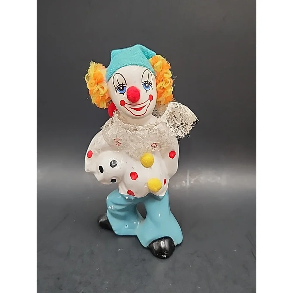 Vintage Porcelain Circus Soccer Clown Decorative Hair & Felt Hat 4.75